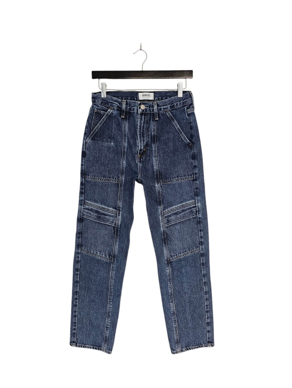 AGOLDE 100% Cotton High Rise Moto Straight Leg Y2K Blue Jeans 26 Preowned